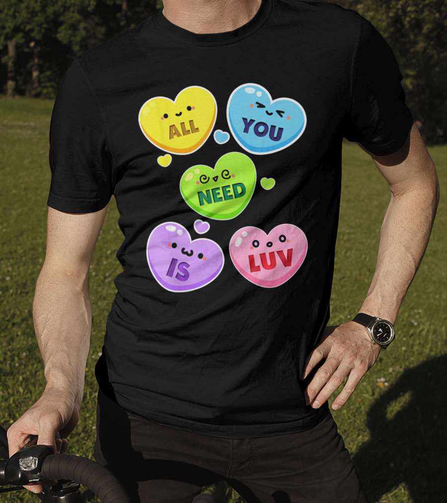 All You Need Is Luv Valentine Kawaii Heart Faces T-Shirt
