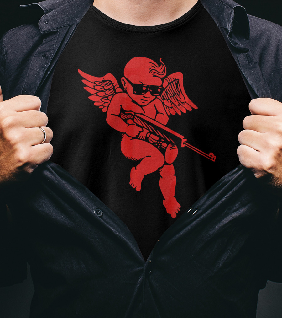 Bad Cupid With Gun And Sunglasses For A Funny Valentine T-Shirt