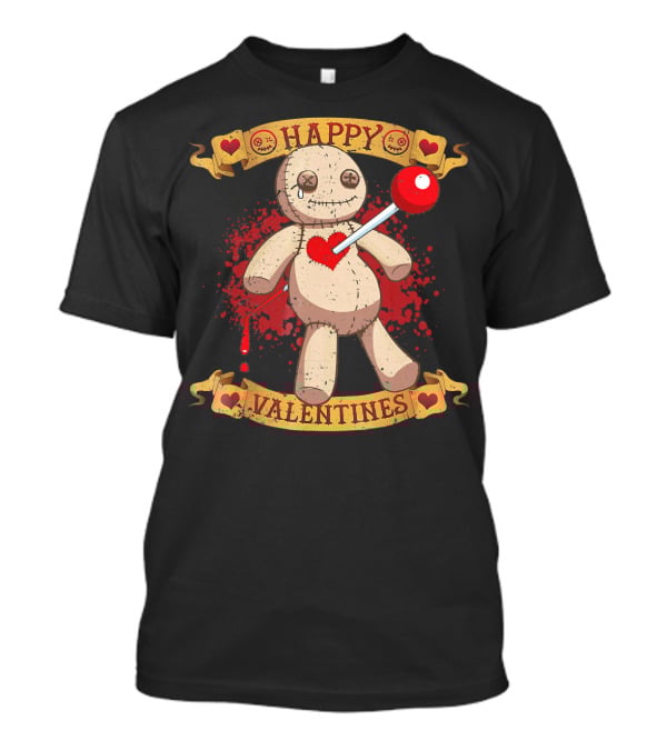 Happy Valentines Voodoo Doll With Heart And Lollipop Stabbing T-Shirt