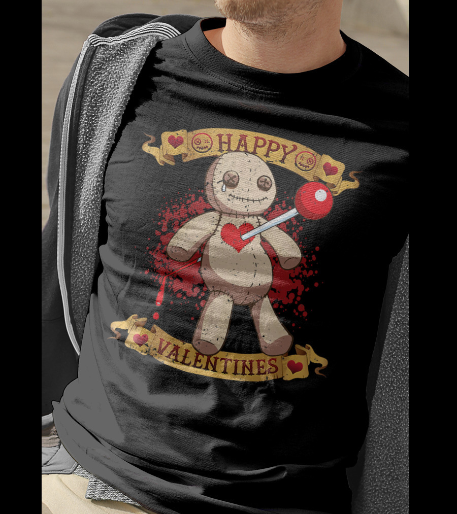 Happy Valentines Voodoo Doll With Heart And Lollipop Stabbing T-Shirt