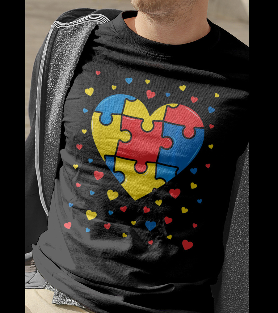 Autism Awareness Heart Puzzle Valentines Day Multicolor Love T-Shirt