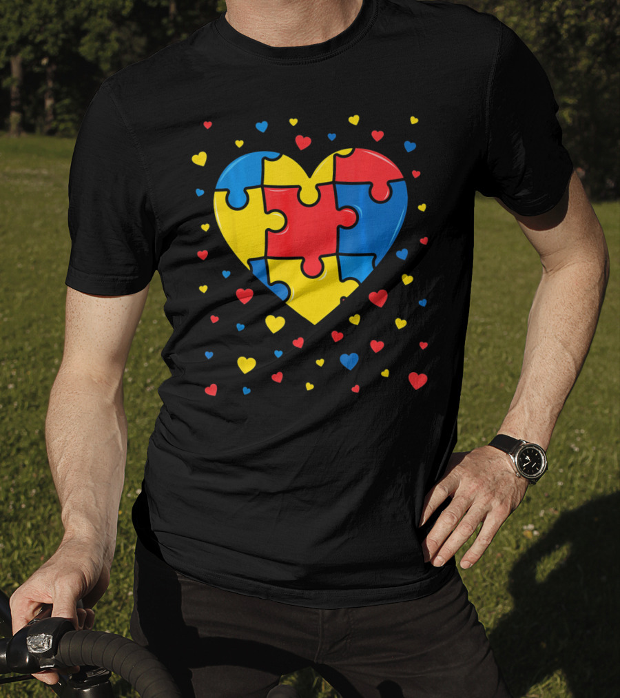 Autism Awareness Heart Puzzle Valentines Day Multicolor Love T-Shirt