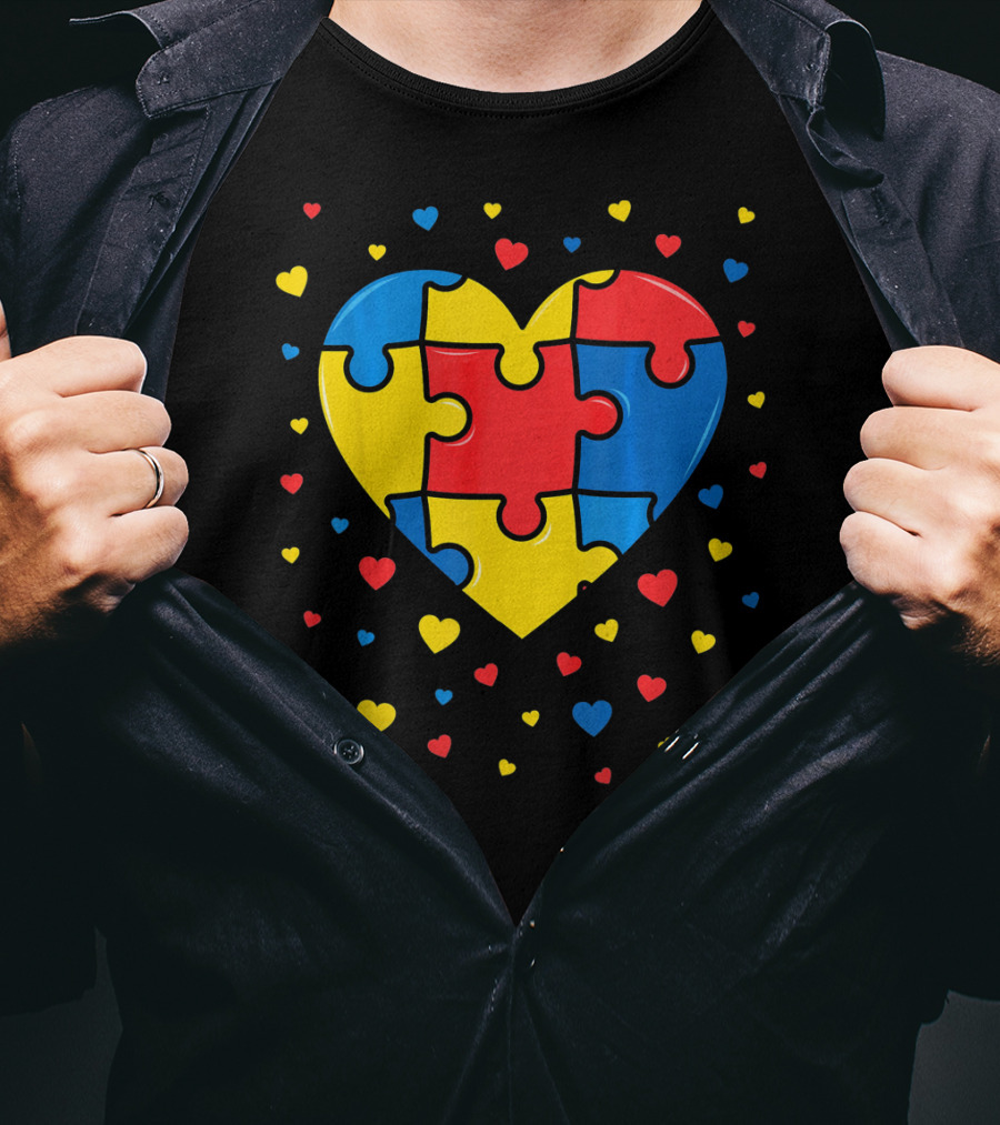 Autism Awareness Heart Puzzle Valentines Day Multicolor Love T-Shirt