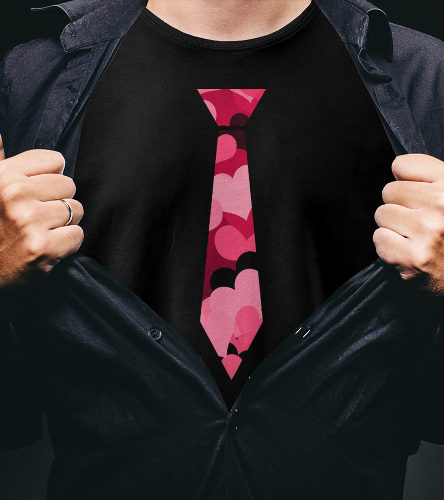 Awesome Red And Pink Heart Patterned Neck Tie T-Shirt