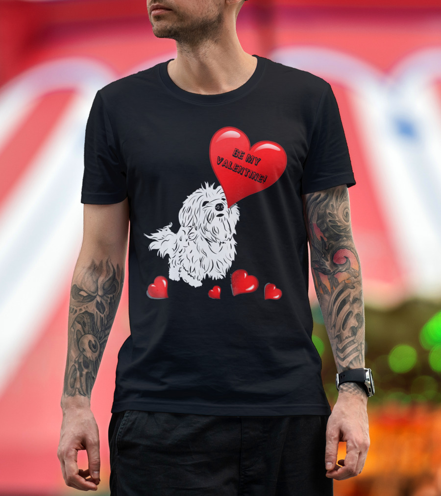 Be My Valentine Maltese Dogs In Love With Red Hearts T-Shirt