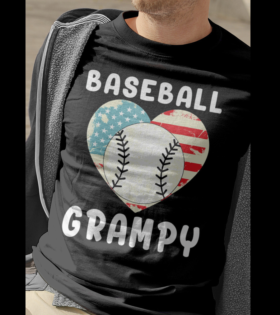 Baseball Grampy Heart With American Flag Love T-Shirt