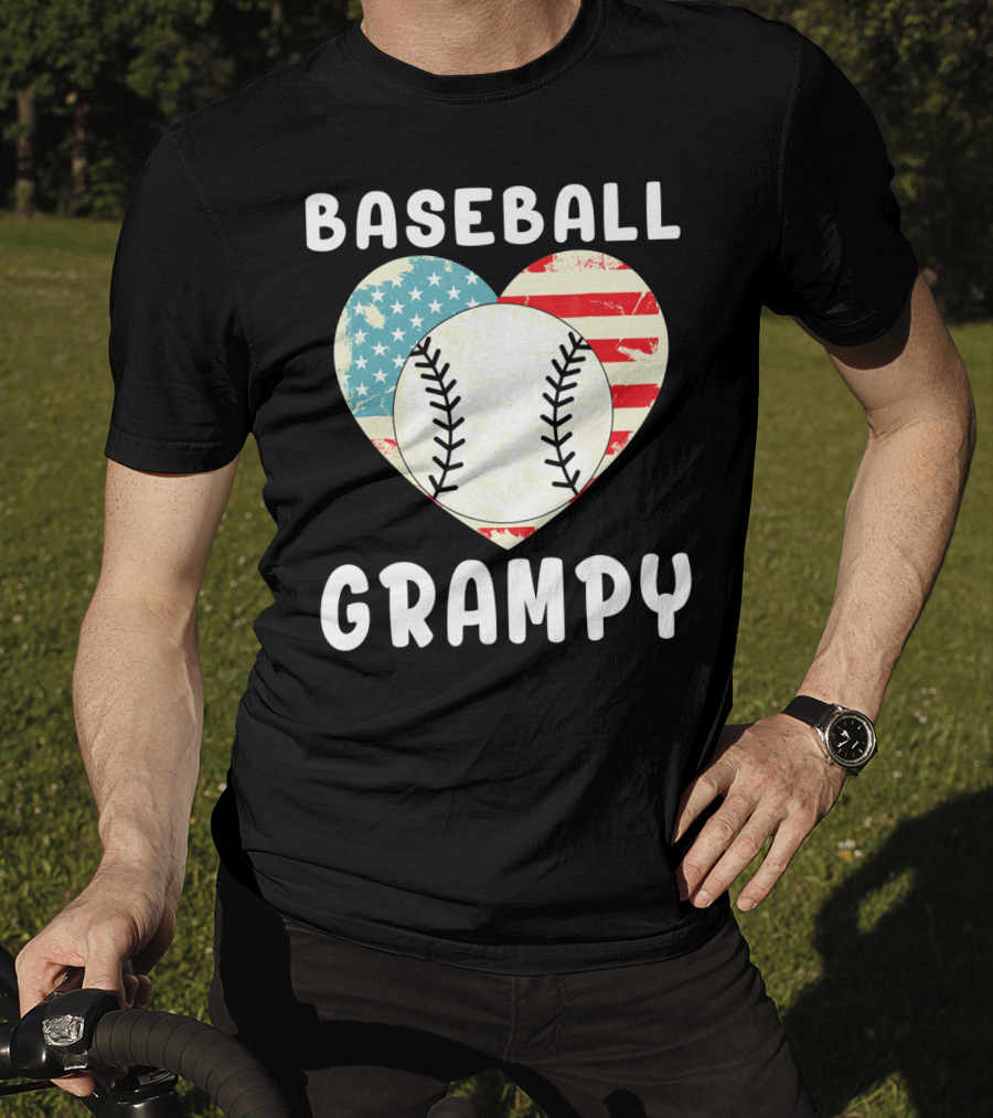 Baseball Grampy Heart With American Flag Love T-Shirt