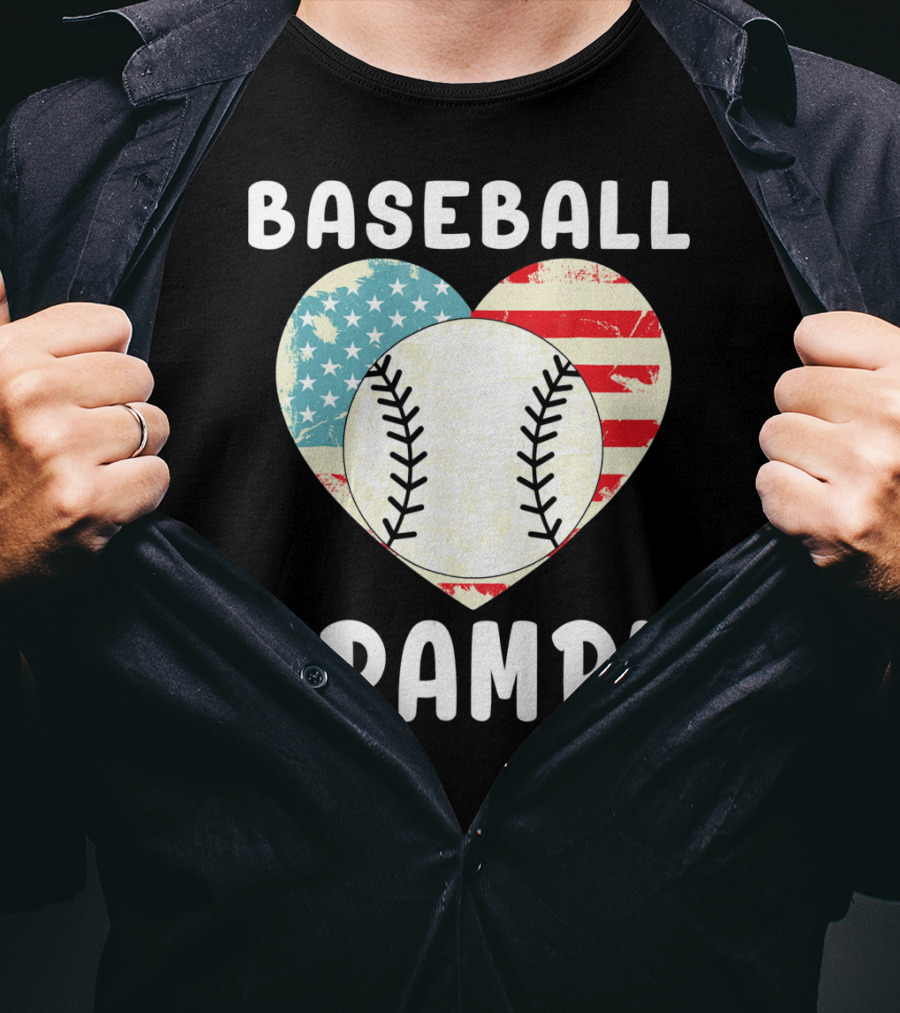 Baseball Grampy Heart With American Flag Love T-Shirt