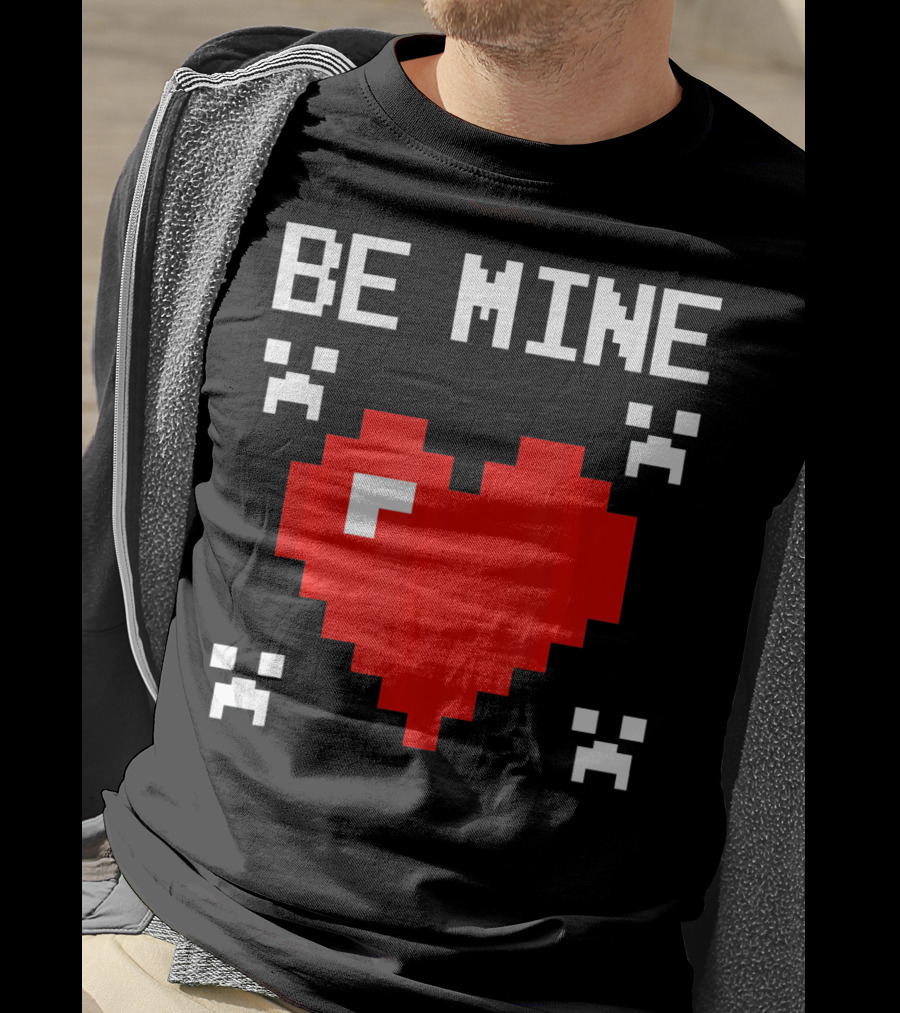 Be Mine Valentines Day Pixel Heart Design For Bo T-Shirt