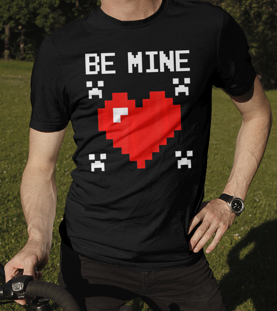 Be Mine Valentines Day Pixel Heart Design For Bo T-Shirt