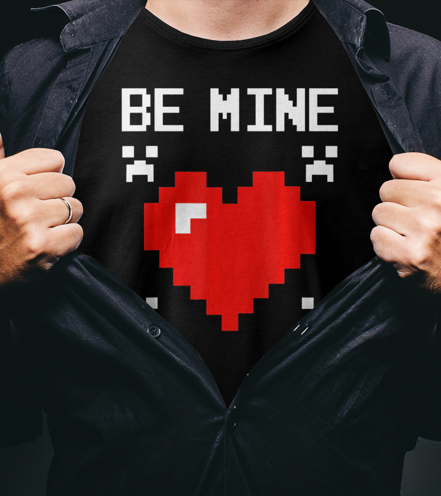 Be Mine Valentines Day Pixel Heart Design For Bo T-Shirt