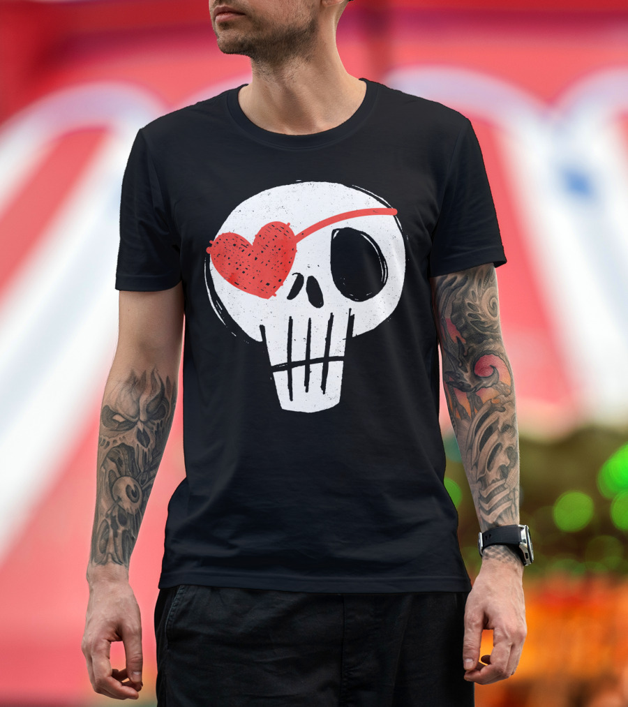 Skull with Heart Eye Patch Valentine's Day Kids T-Shirt