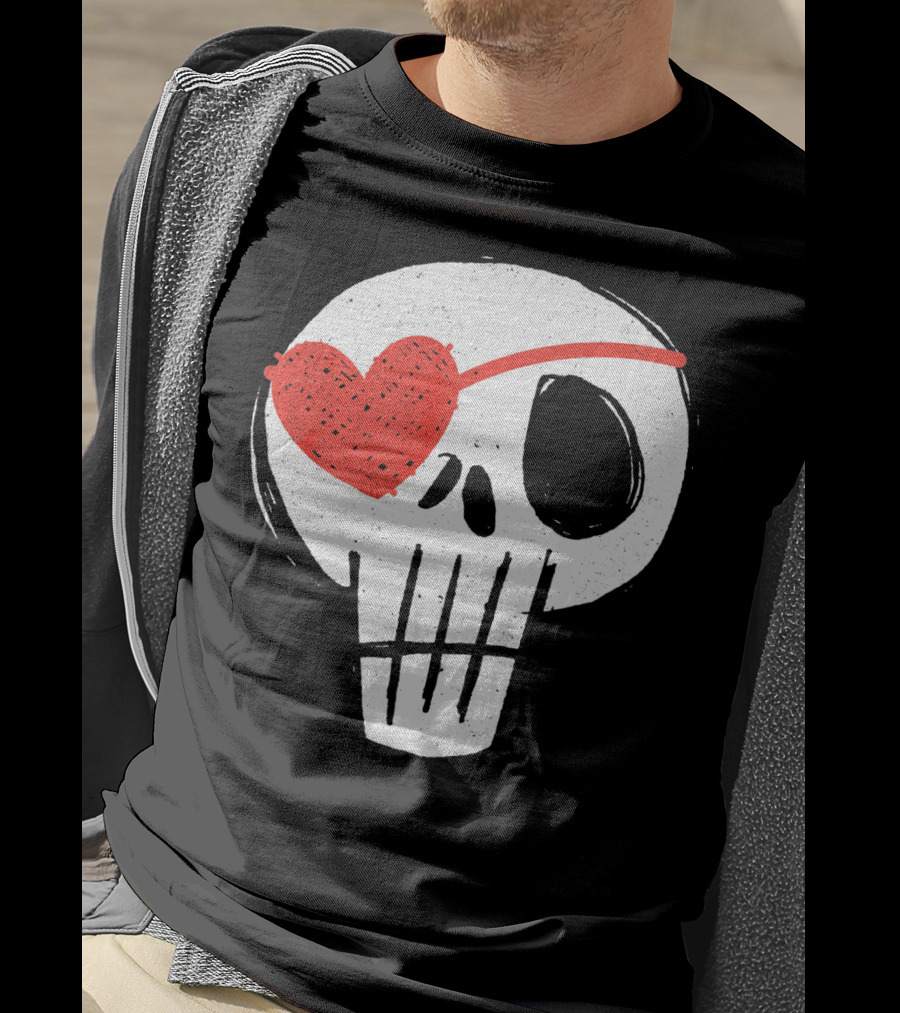 Skull With Heart Eye Patch Valentine's Day Kids T-Shirt