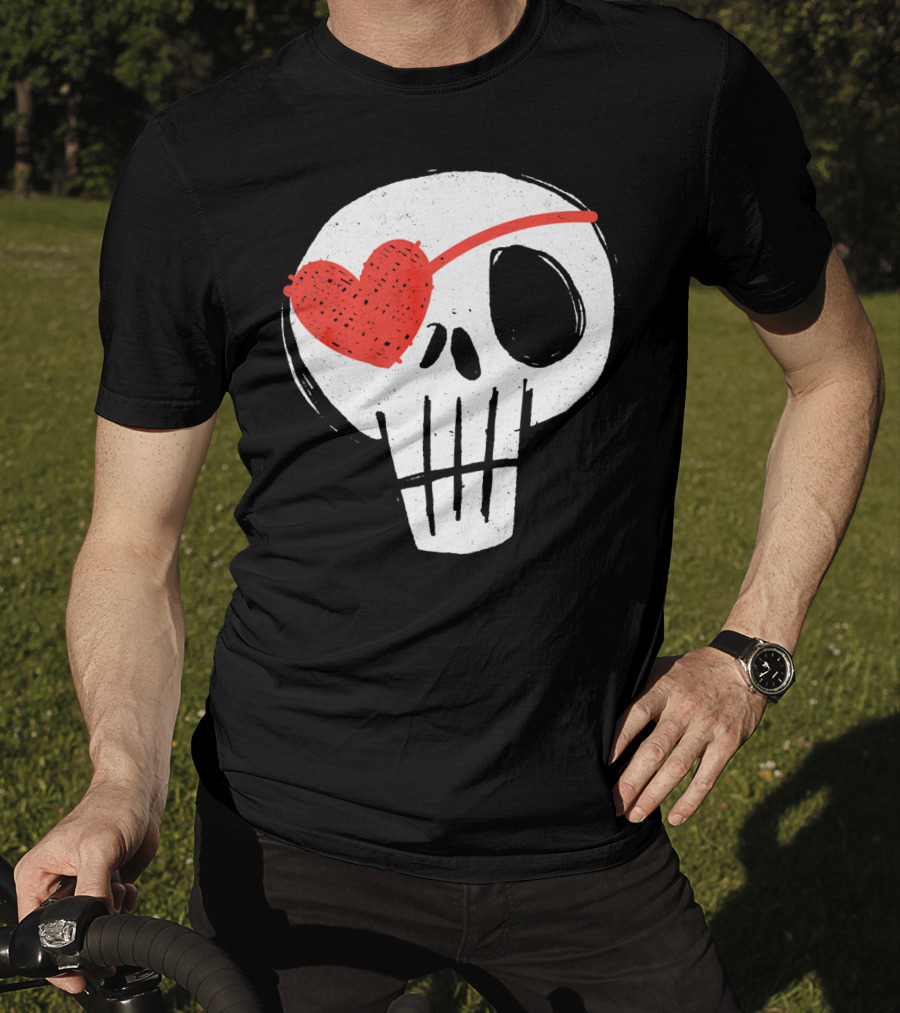 Skull With Heart Eye Patch Valentine's Day Kids T-Shirt