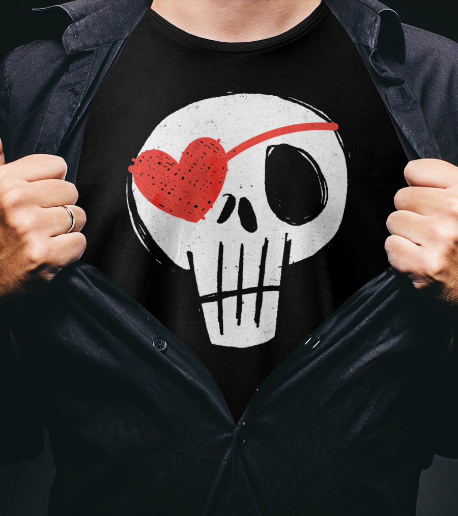 Skull With Heart Eye Patch Valentine's Day Kids T-Shirt