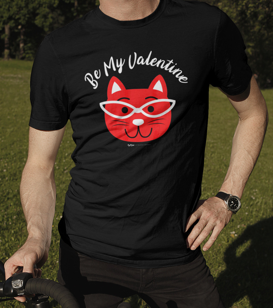 Be My Valentine Valentines Day Cat Drawing With Glasses T-Shirt