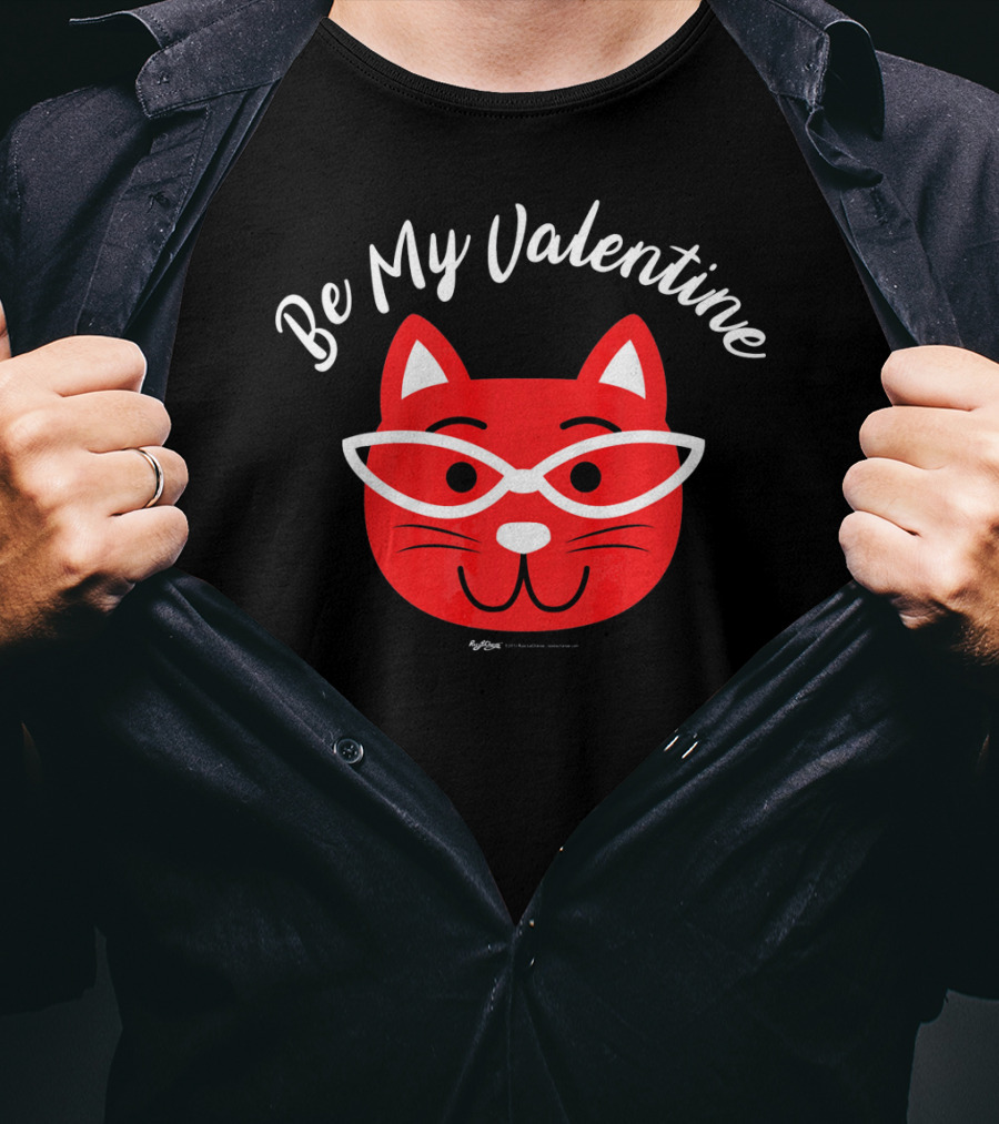 Be My Valentine Valentines Day Cat Drawing With Glasses T-Shirt