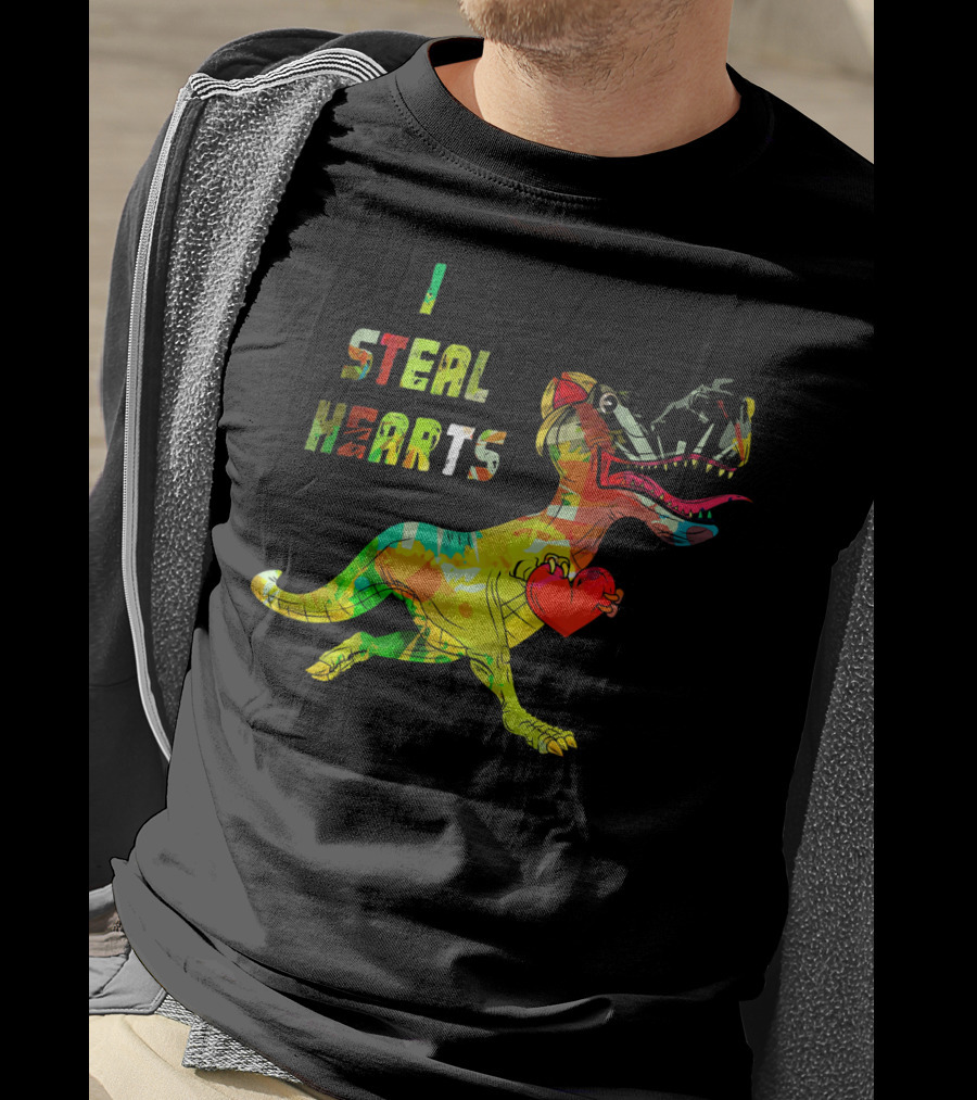 Boys Retro Vintage Dinosaur I Steal Hearts T-Shirt