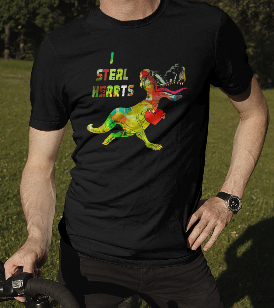 Boys Retro Vintage Dinosaur I Steal Hearts T-Shirt