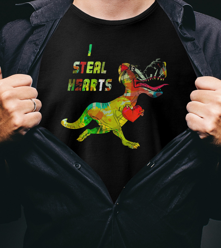 Boys Retro Vintage Dinosaur I Steal Hearts T-Shirt