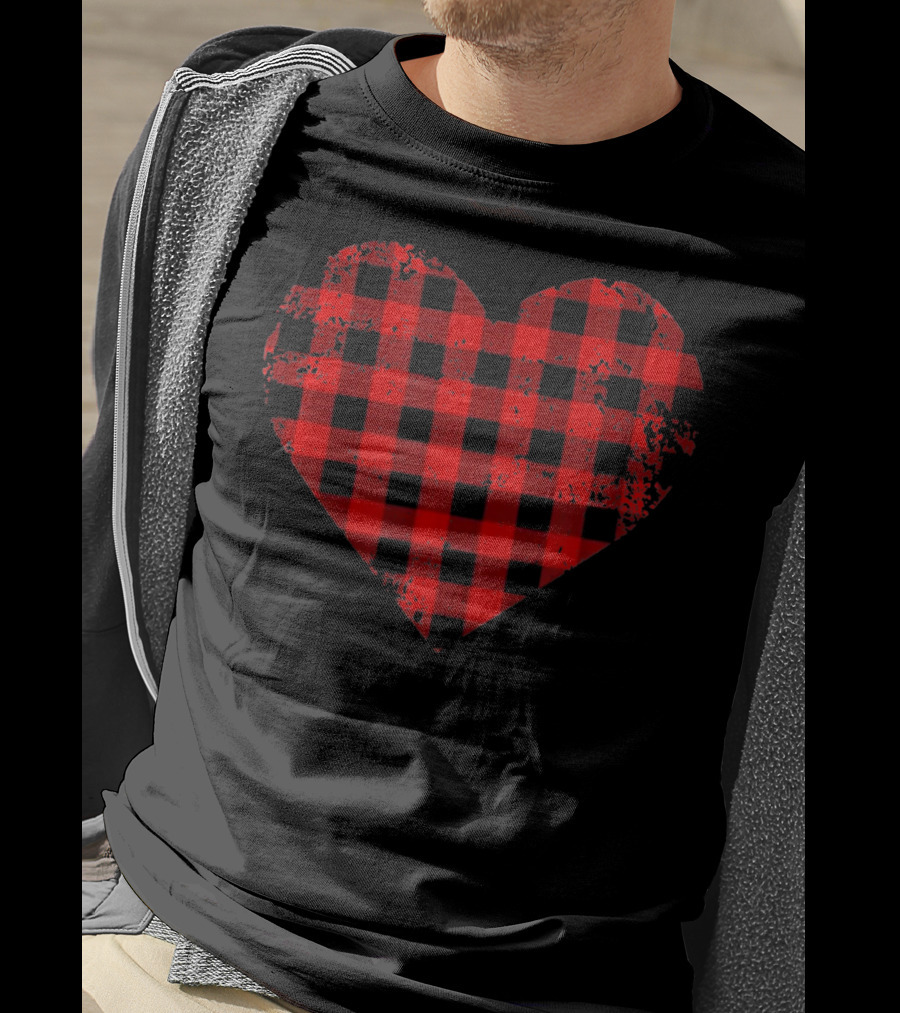 Big Heart Red Plaid Cool Valenti Grunge T-Shirt