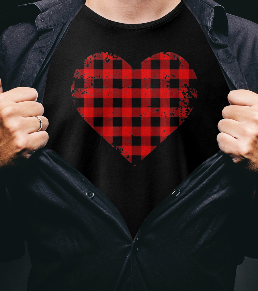 Big Heart Red Plaid Cool Valenti Grunge T-Shirt