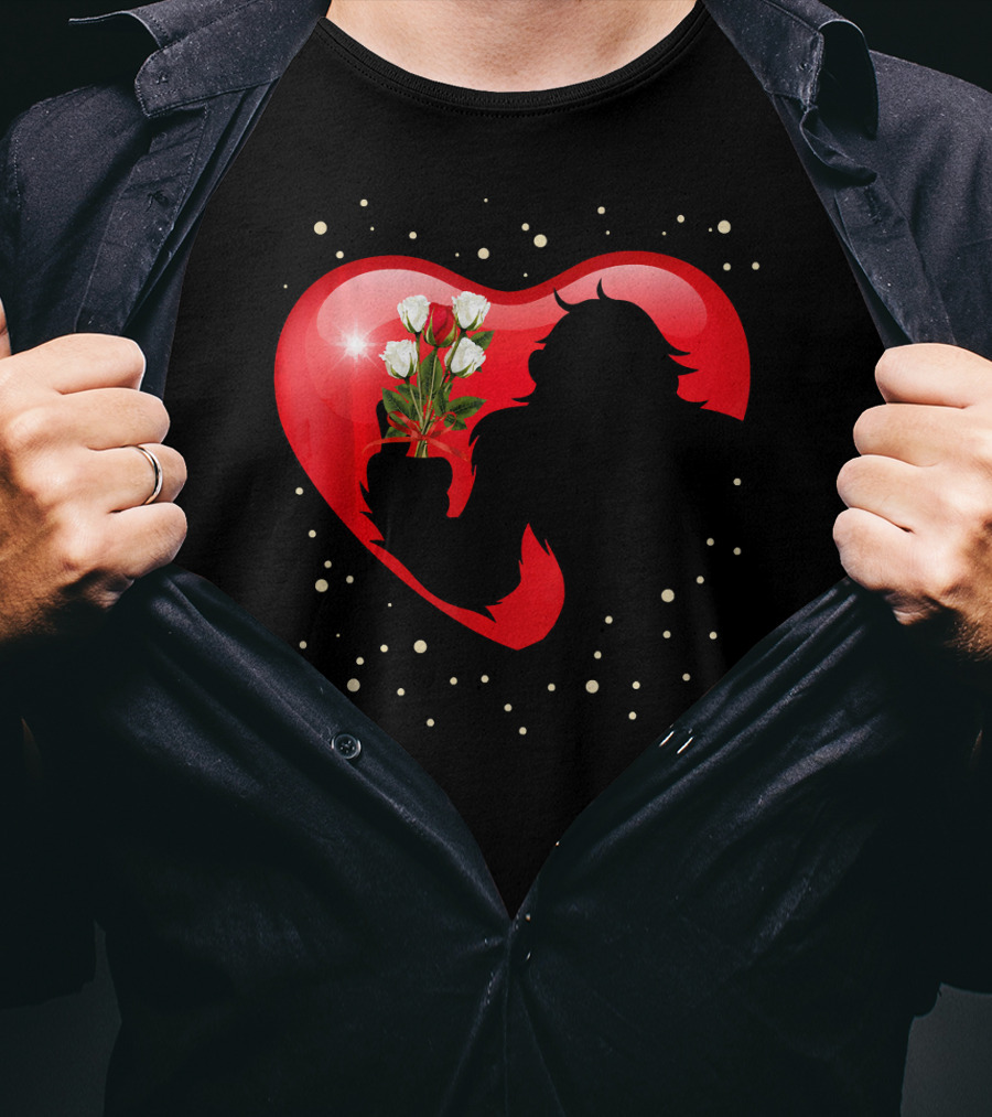 Bigfoot Red Heart White Flower Valentine's Day T-Shirt