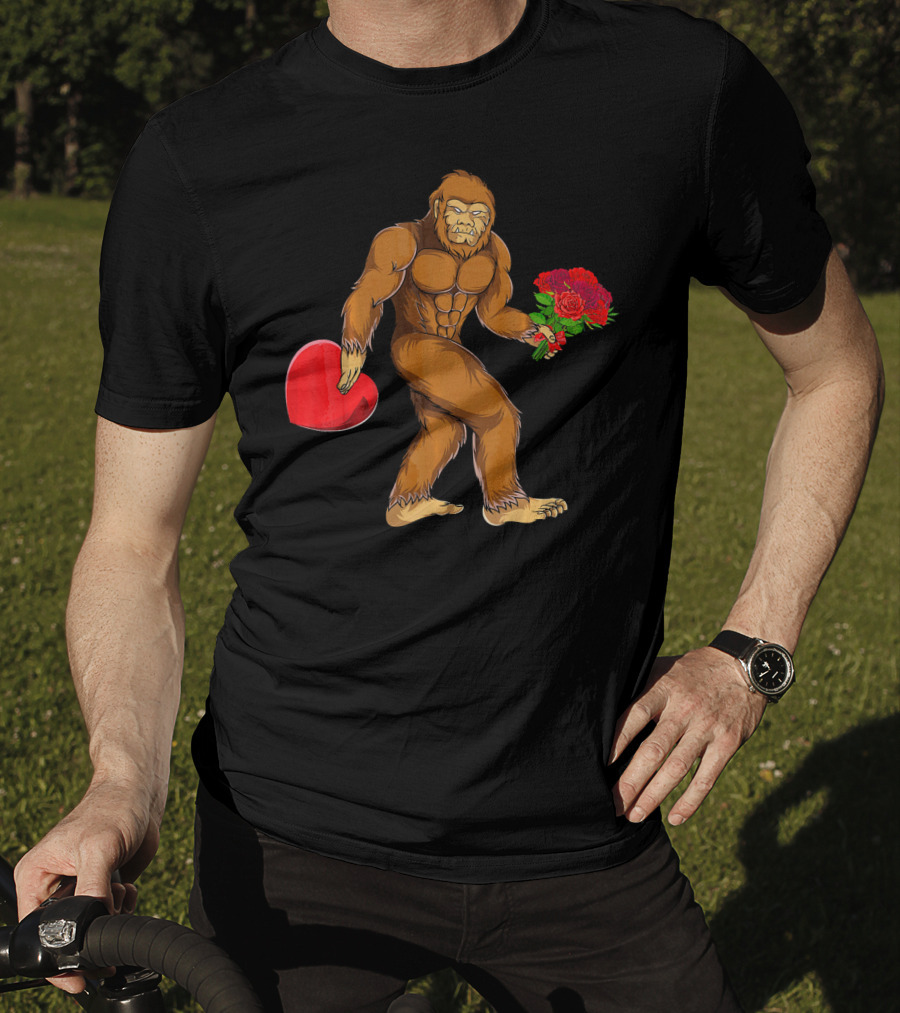 Bigfoot Heart Valentines Day Flowers T-Shirt