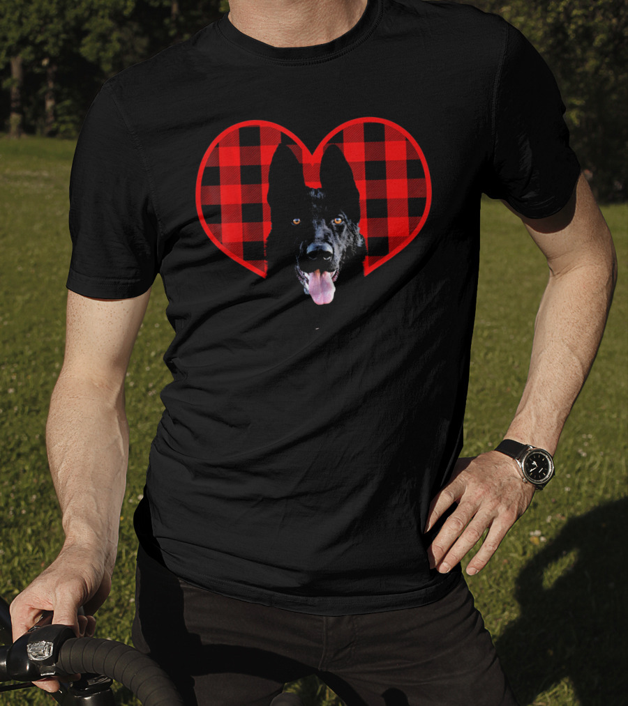 Black German Shepherd Plaid Heart Valentine T-Shirt