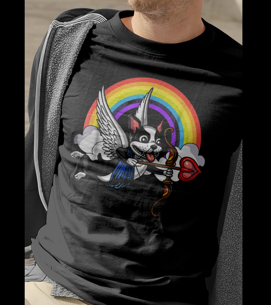 Boston Terrier Cupid Rainbow Valentine's Day T-Shirt