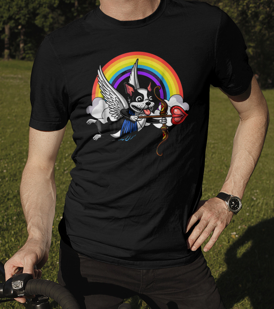 Boston Terrier Cupid Rainbow Valentine's Day T-Shirt