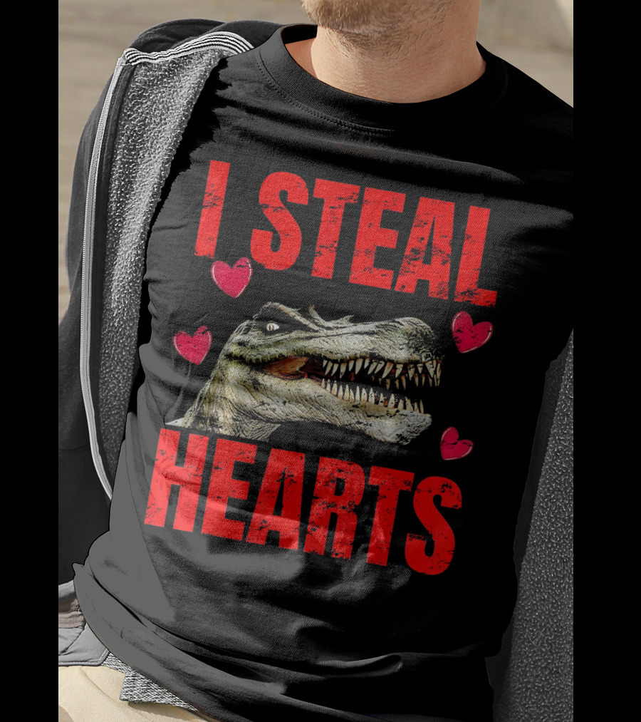 I Steal Hearts Dinosaur Valentines Boys T-Shirt