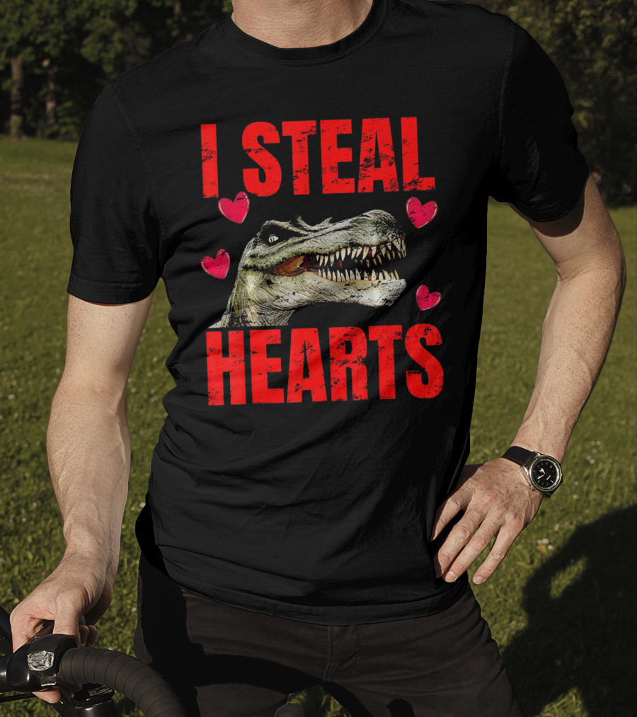 I Steal Hearts Dinosaur Valentines Boys T-Shirt