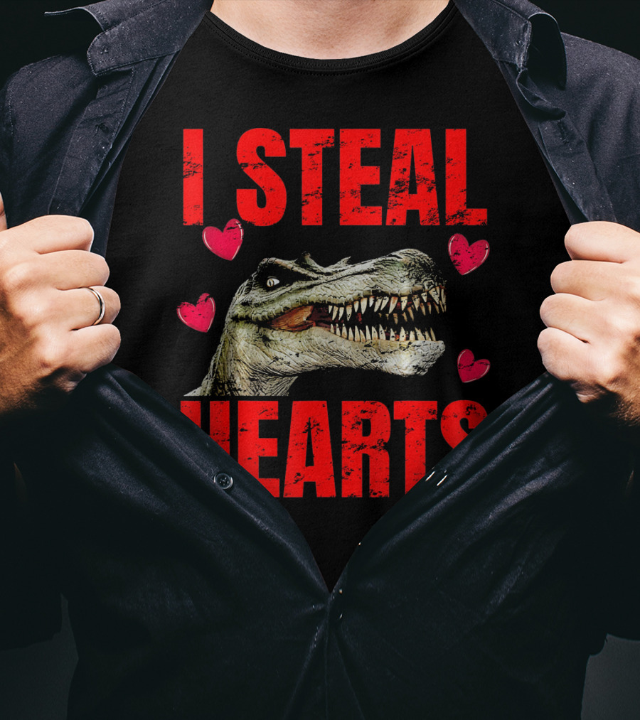 I Steal Hearts Dinosaur Valentines Boys T-Shirt