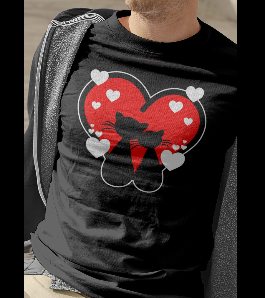 Cat Love Heart Valentines With Silhouette Cats And Hearts T-Shirt