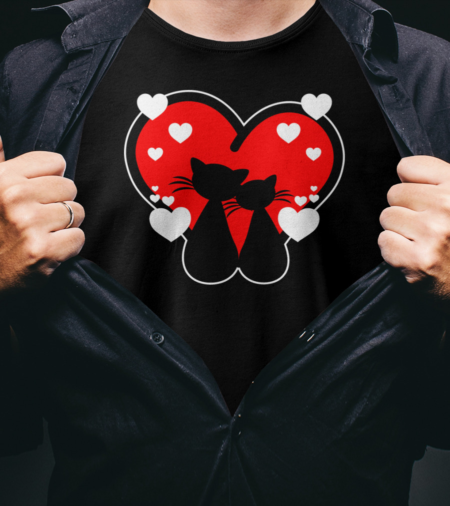 Cat Love Heart Valentines With Silhouette Cats And Hearts T-Shirt