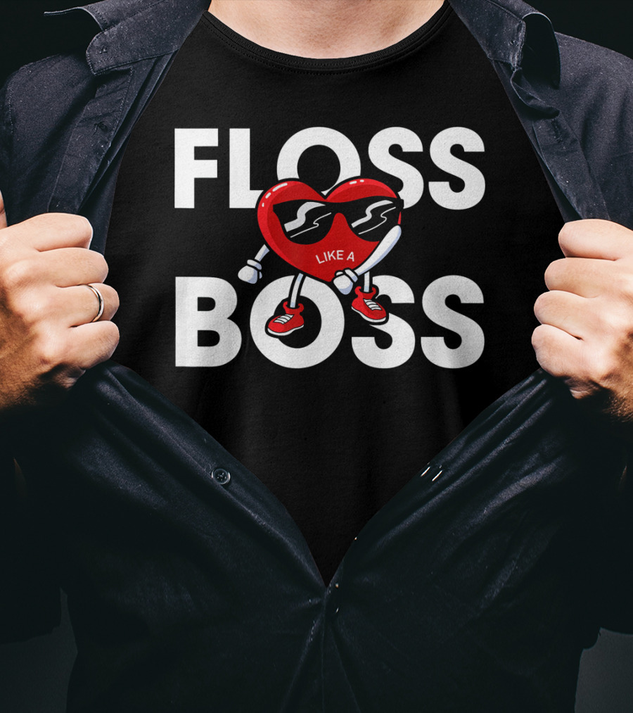 Floss Like A Boss Boys Valentines Day Kids Heart T-Shirt
