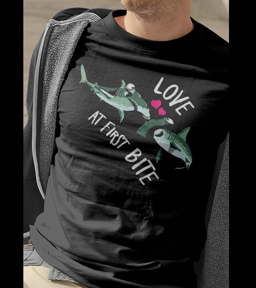 Boys Valentines Day Love At First Bite Shark Valent T-Shirt