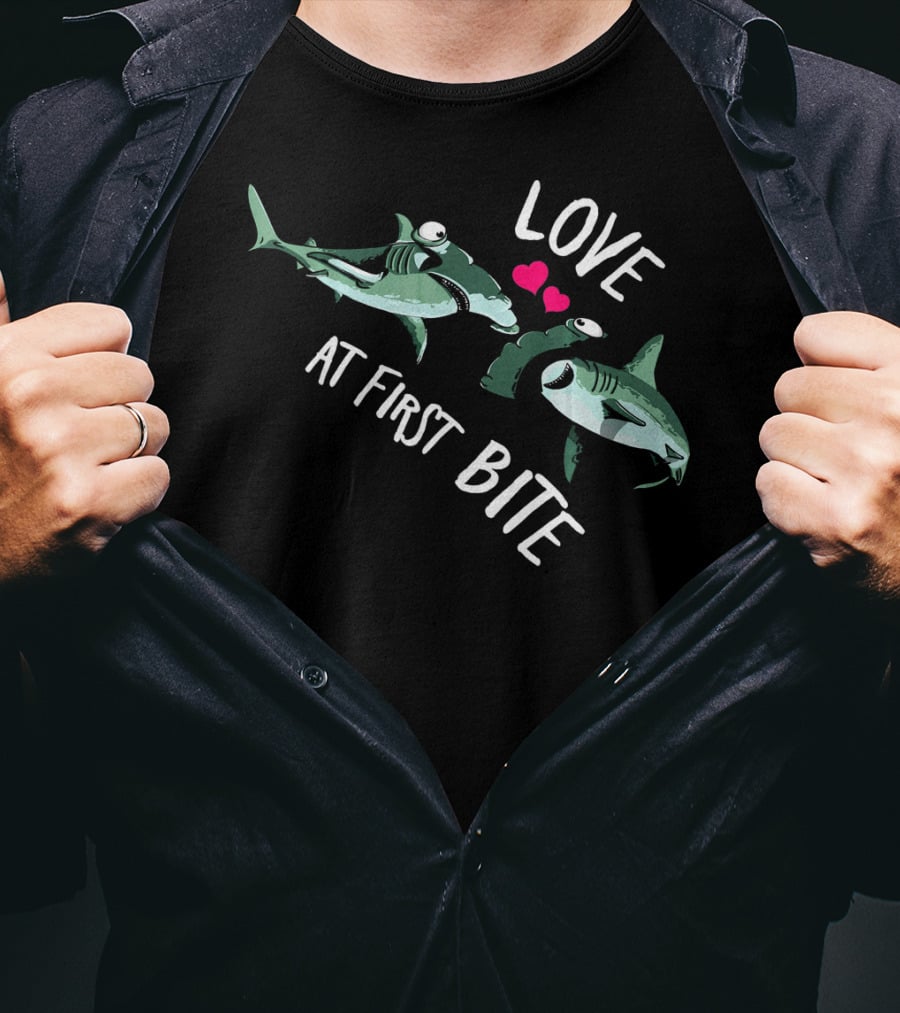 Boys Valentines Day Love At First Bite Shark Valent T-Shirt