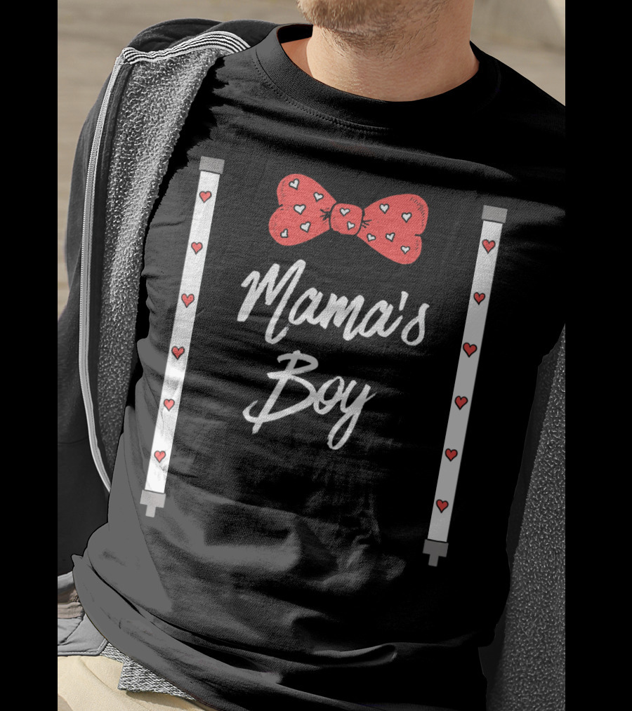 Mama's Boy Valentine's Day Red Heart Bowtie T-Shirt