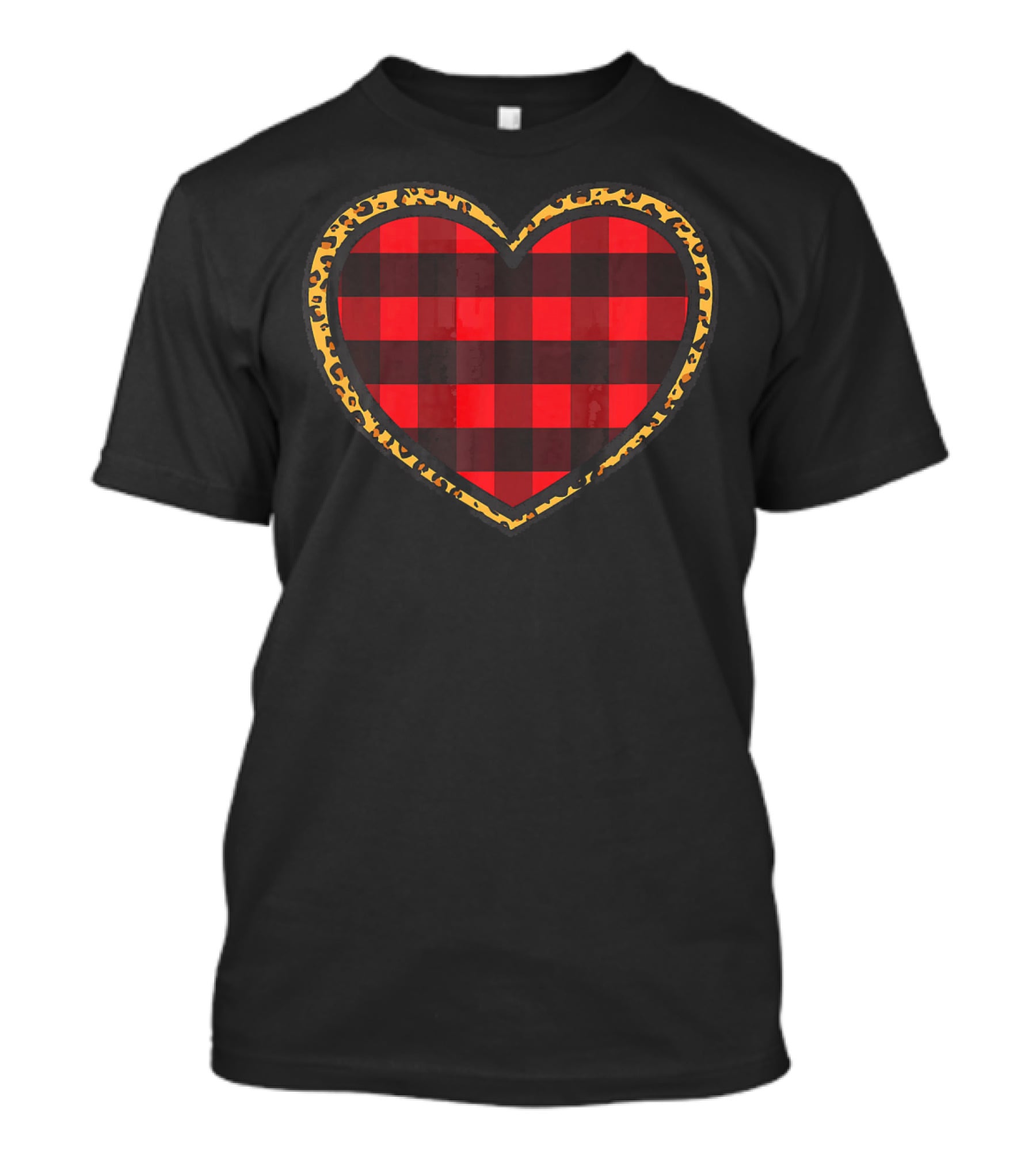 Buffalo Plaid And Leopard Print Heart T-Shirt