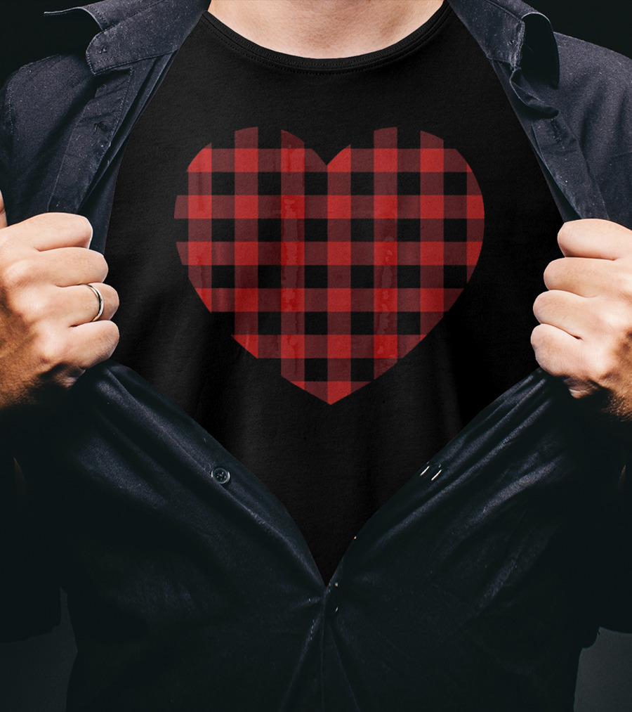 Buffalo Plaid Heart Checkered Pattern T-Shirt