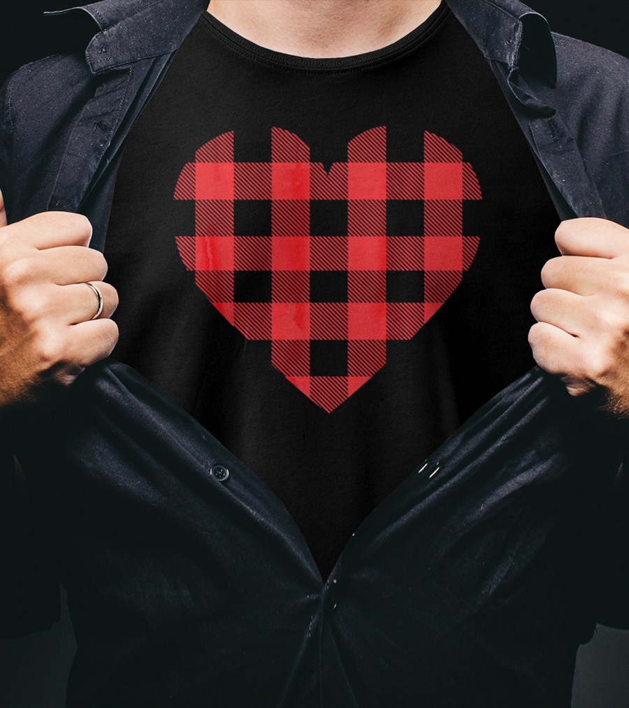 Buffalo Plaid Heart Valentines Buffalo Check T-Shirt