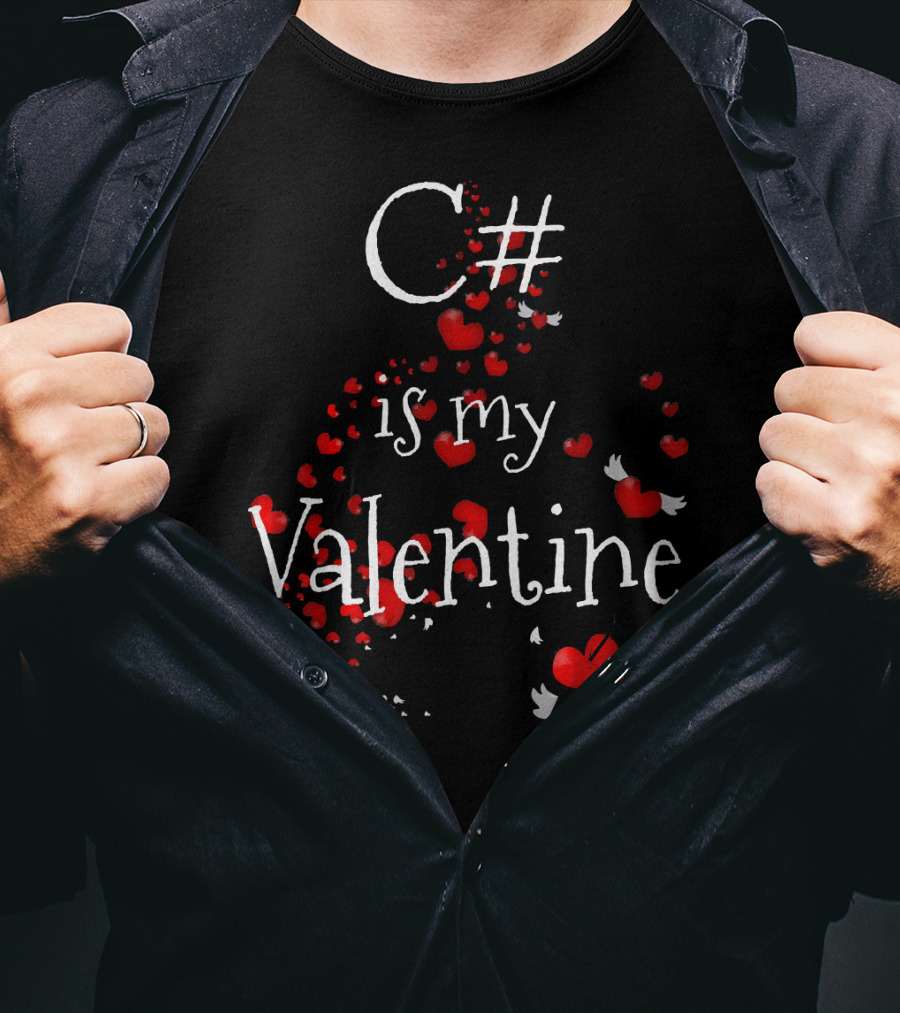 C# Is My Valentine Funny Anti Valent Hearts With Wings T-Shirt