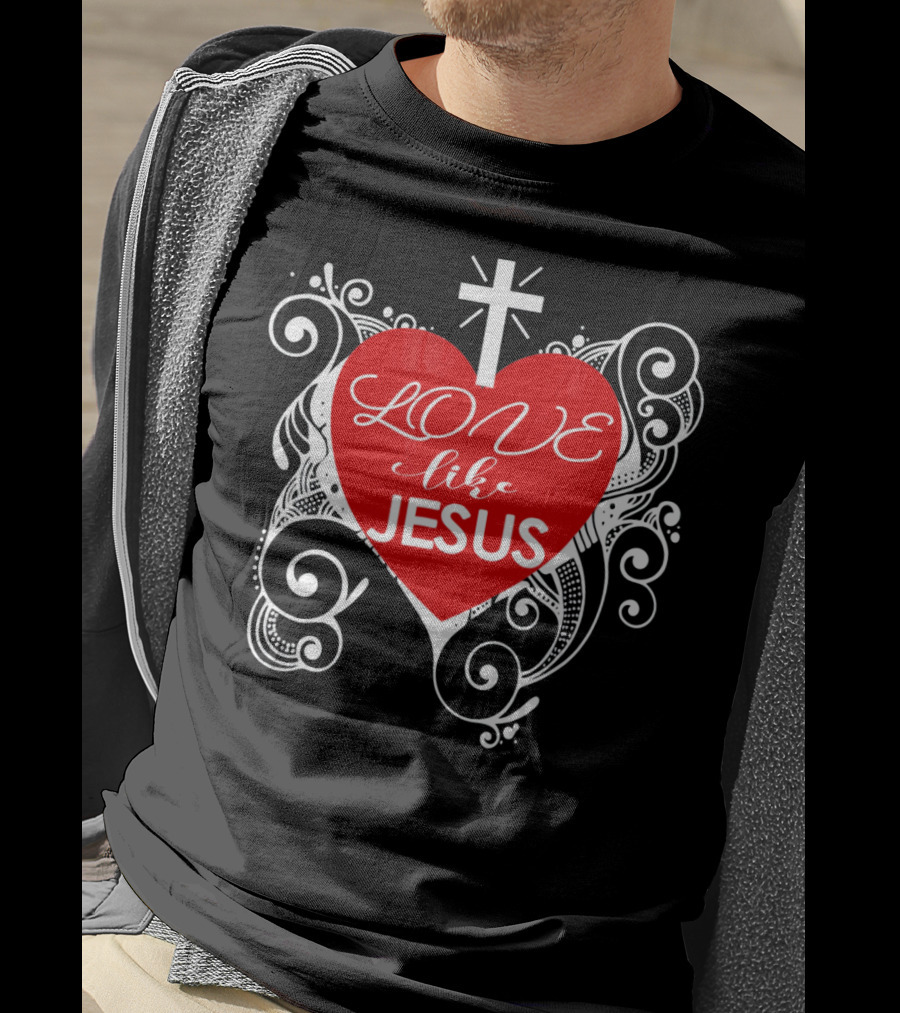LOVE Like Jesus Christian Valentine Heart Cross Swirls T-Shirt