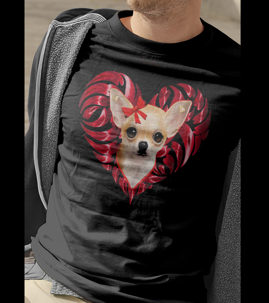 Chihuahua Dog Valentine Heart With Bow And Swirls T-Shirt