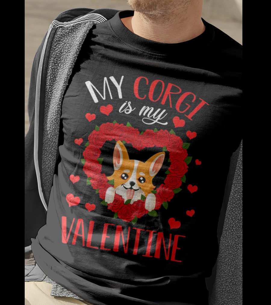 My Corgi Is My Valentine Heart Roses T-Shirt