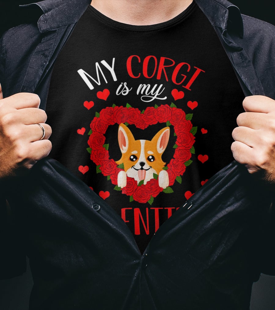 My Corgi Is My Valentine Heart Roses T-Shirt