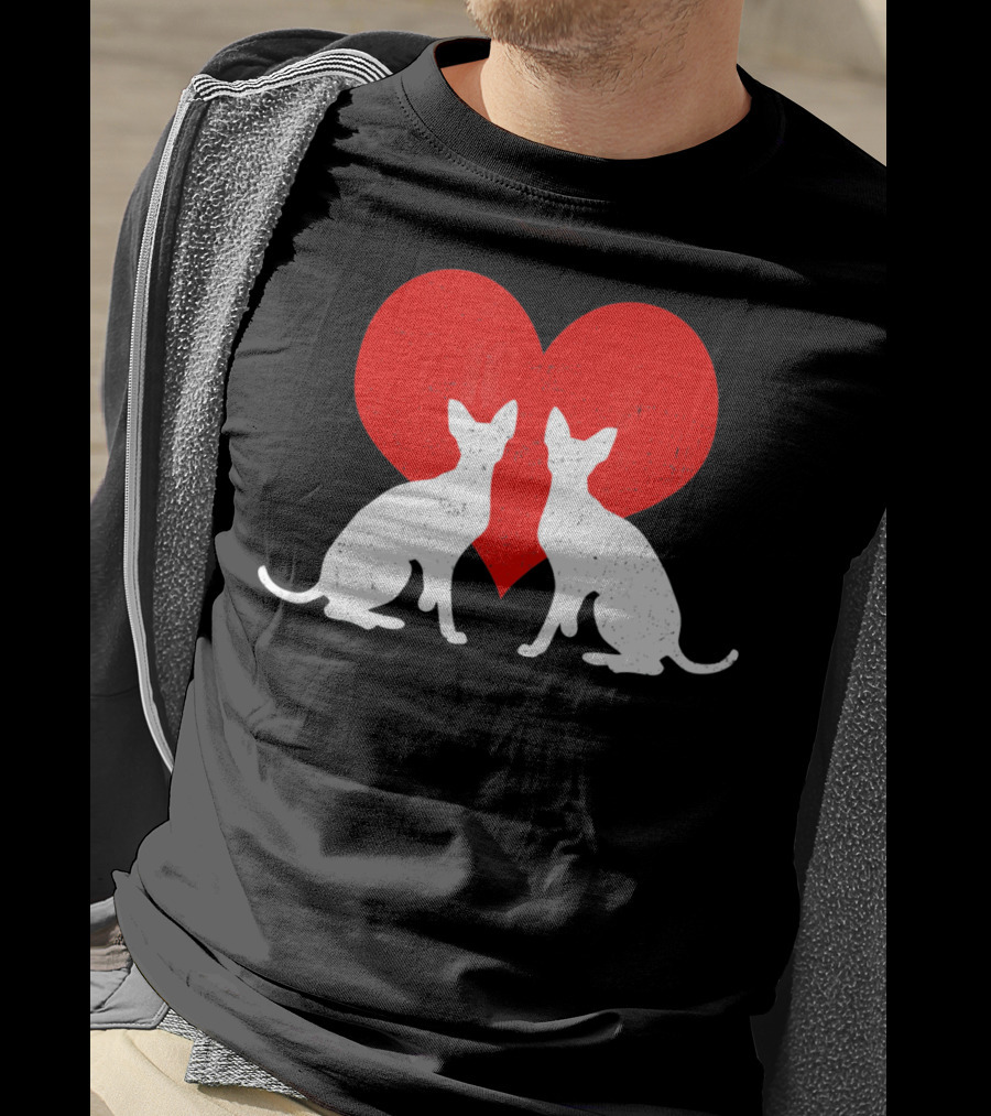 Cornish Rex Cats With Red Heart Valentines Day T-Shirt