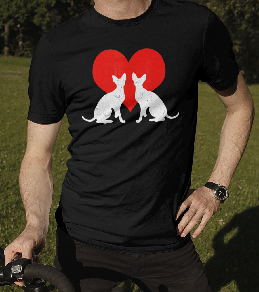 Cornish Rex Cats With Red Heart Valentines Day T-Shirt